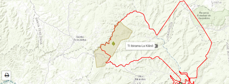 Mapa da sobreposição à TI Ibirama Laklãnõ com a ARIE Serra da Abelha